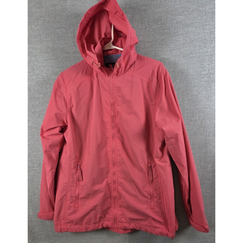 Lands End Water Resistant Rain Jacket Womens S 6-8 Coral Pink Hooded Full Zip